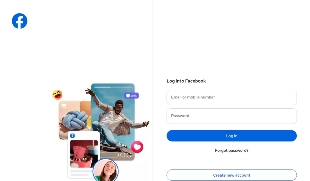 Facebook官方登录页面表单截图