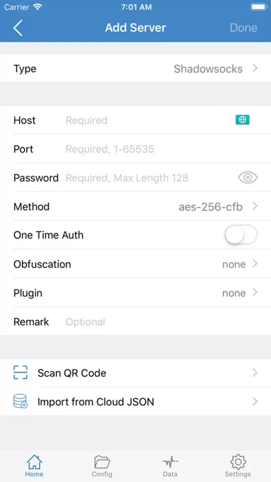 Shadowrocket 添加服务器界面截图